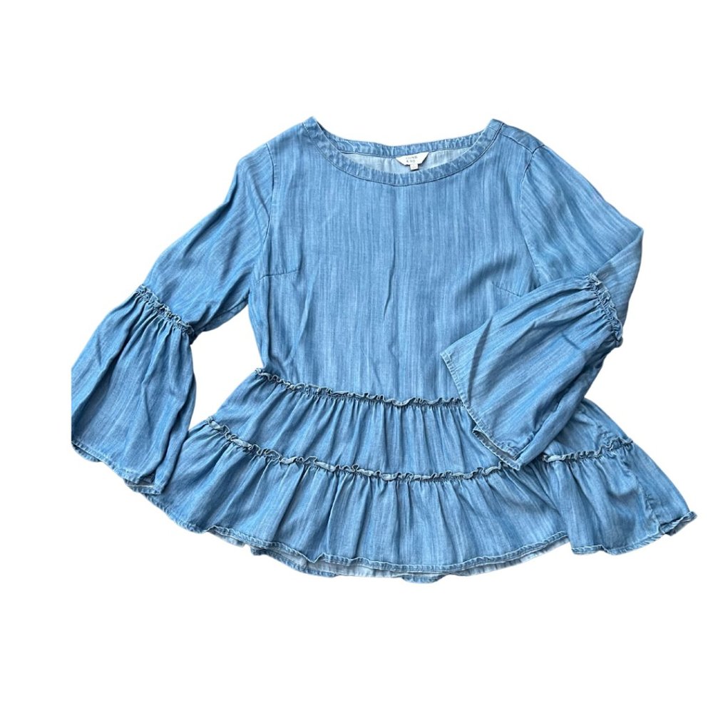 Denim Ruffle Shirt- So Cute